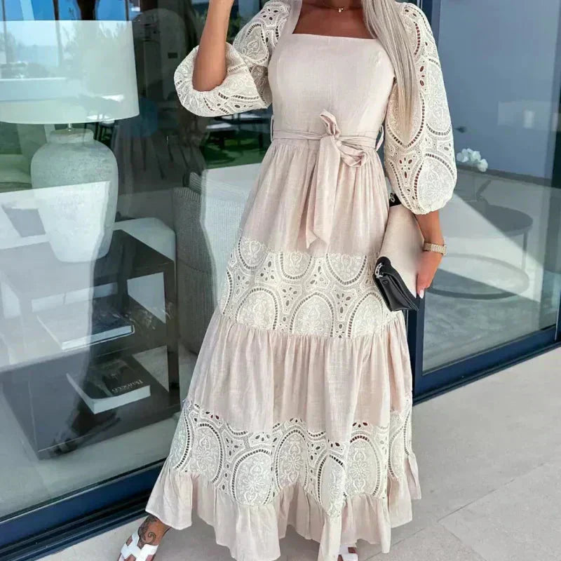 Women's Fashion Long Spliced Lace-up Dress