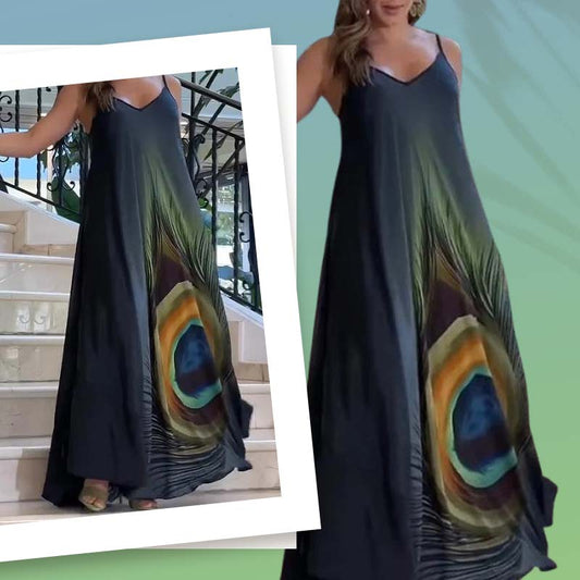 Loose-fitting Maxi Dress With Spaghetti Straps And Floral Print