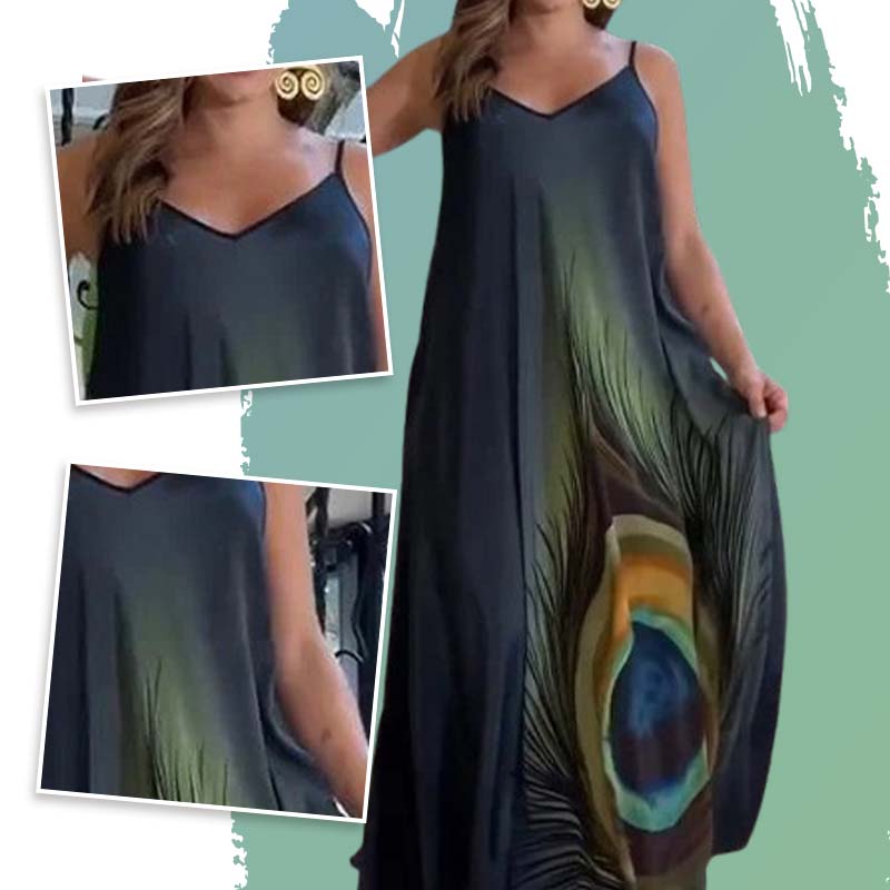 Loose-fitting Maxi Dress With Spaghetti Straps And Floral Print