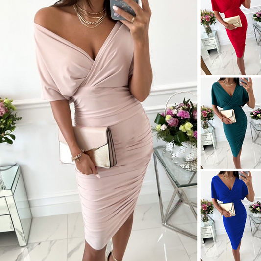Sexy Bodycon Dress With Ruffles And V-Neck For Women