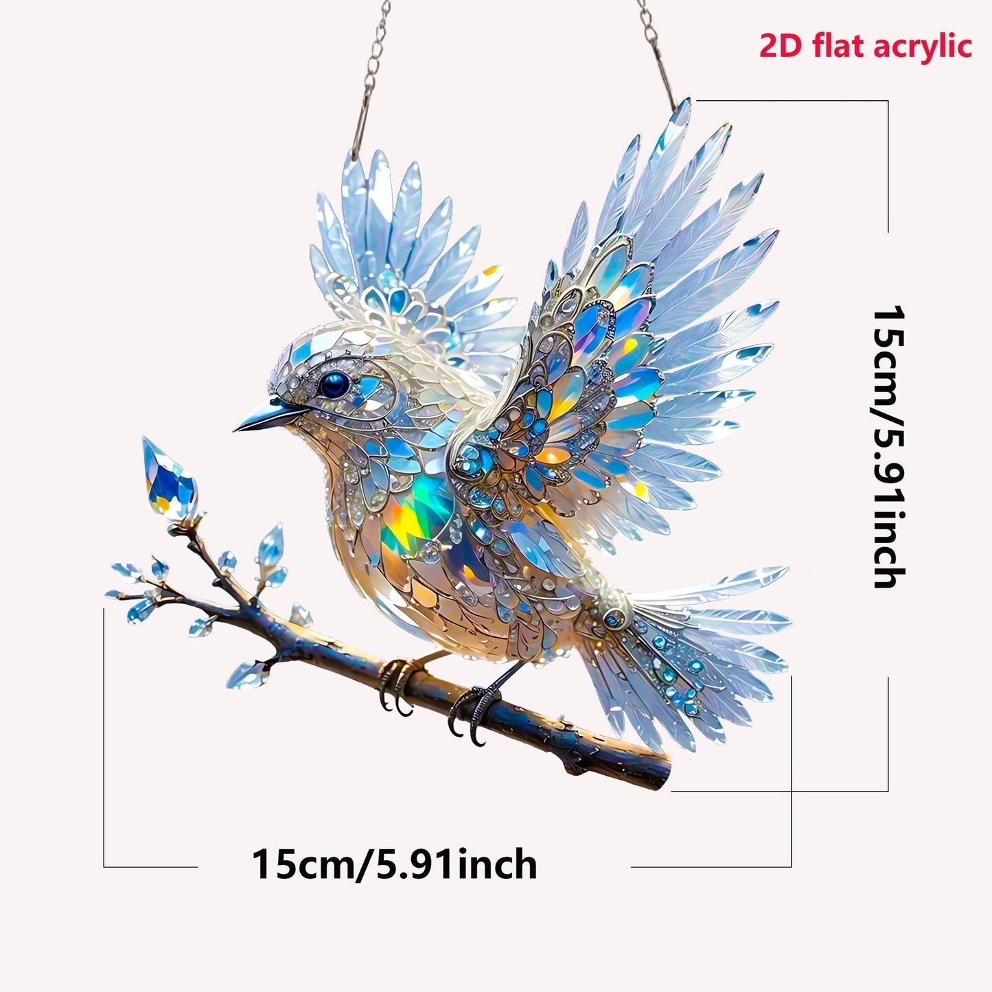 Crystal blue bird in the sky - stained glass pendant
