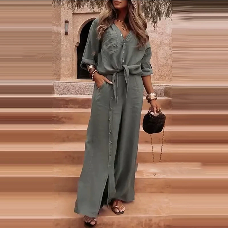 Elegant single-color 2-piece set for women