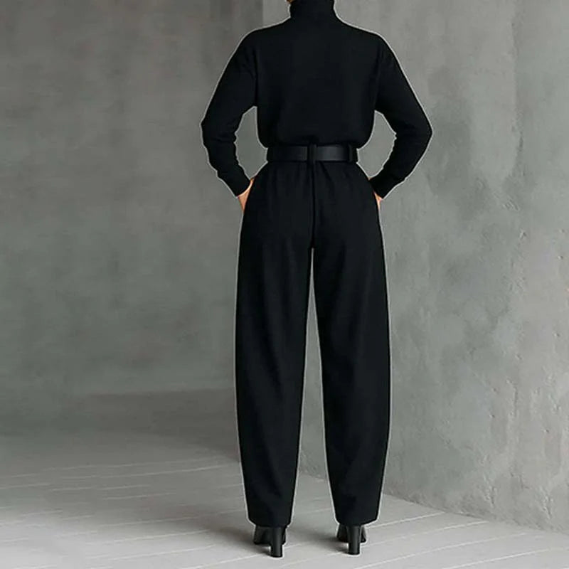 ⏳Limited-time special⏰Elegant women's set consisting of a turtleneck top and high-waisted pants (belt included)👚👖
