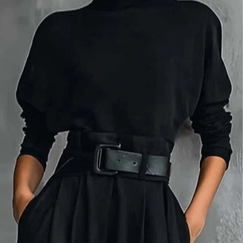 ⏳Limited-time special⏰Elegant women's set consisting of a turtleneck top and high-waisted pants (belt included)👚👖