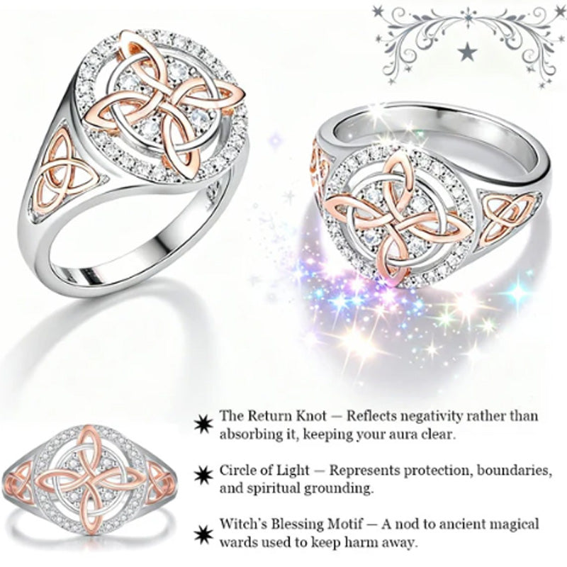 Elegant two-tone ring with Celtic knot and zirconia
