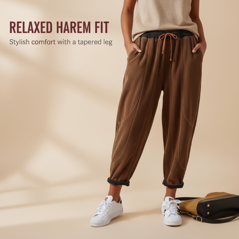 Pantalons bouffants chauds en velours pour femmes avec doublure douce