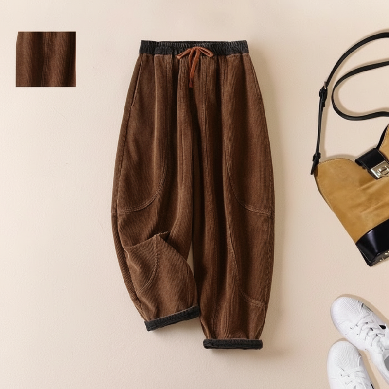 Pantalons bouffants chauds en velours pour femmes avec doublure douce