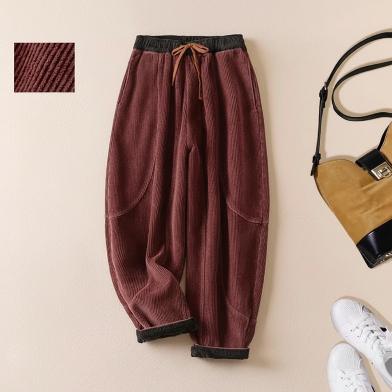 Pantalons bouffants chauds en velours pour femmes avec doublure douce