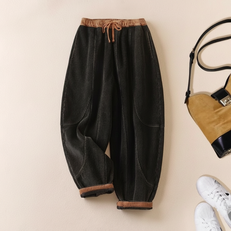 Pantalons bouffants chauds en velours pour femmes avec doublure douce