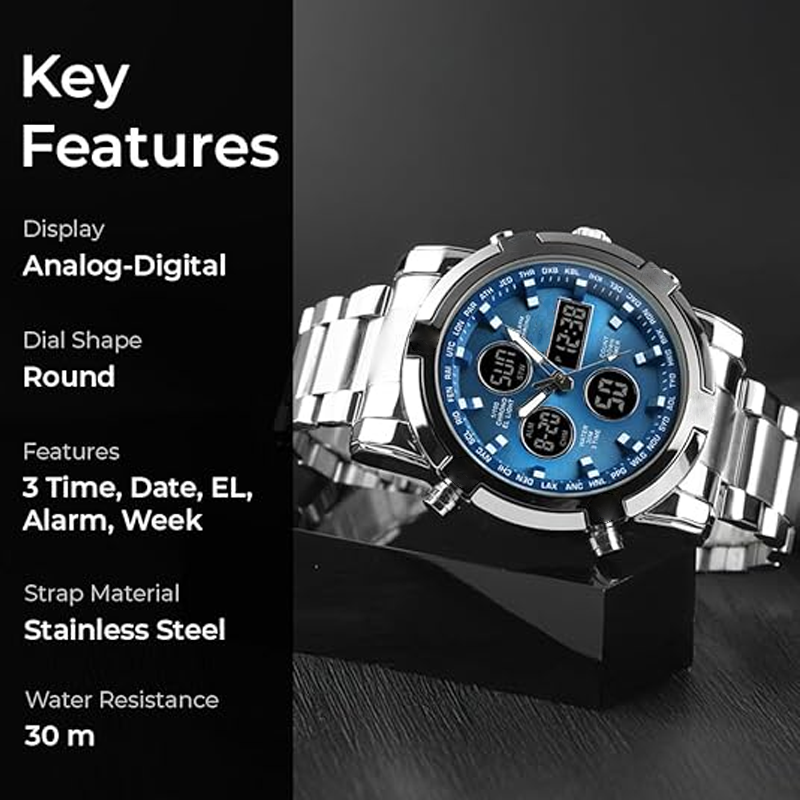 Men's Waterproof Watch - Analog/Digital Display, Rugged and Durable