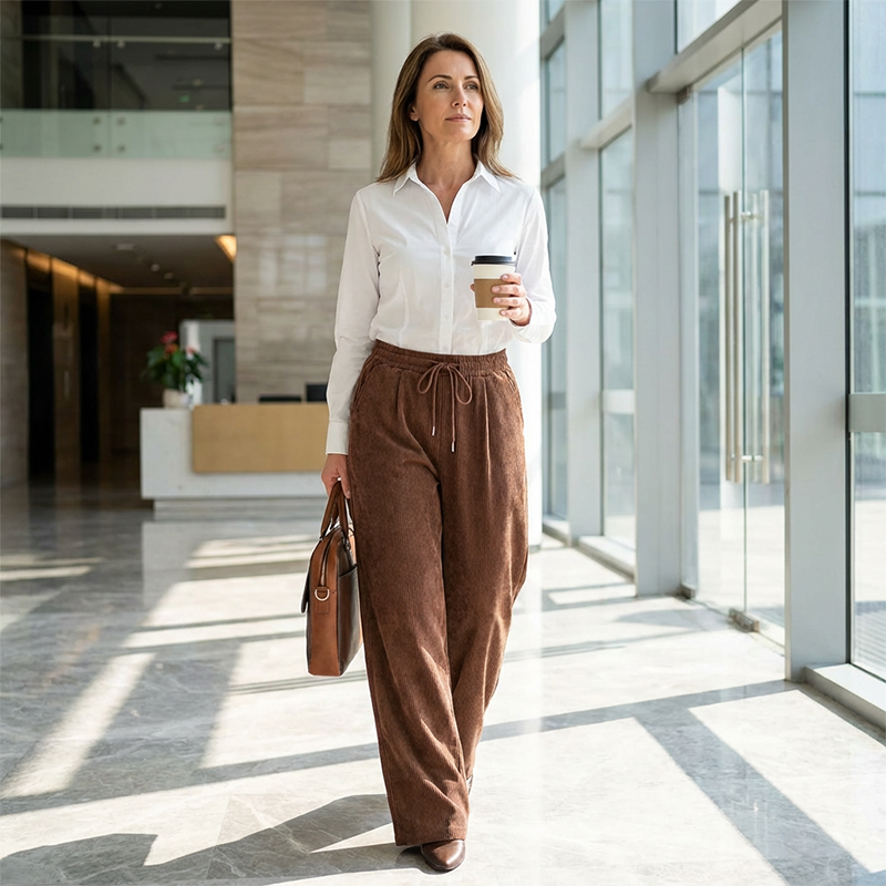 Casual wide-leg corduroy pants for women