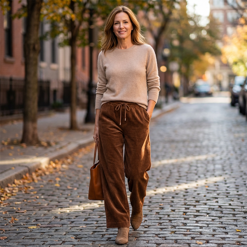 Casual wide-leg corduroy pants for women