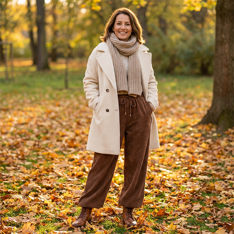 Casual wide-leg corduroy pants for women