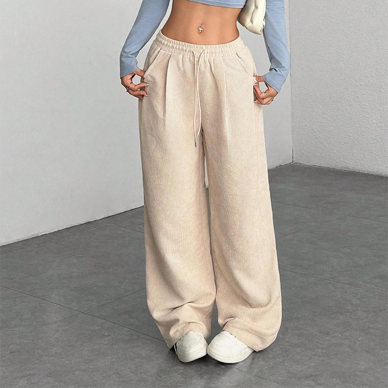 Casual wide-leg corduroy pants for women