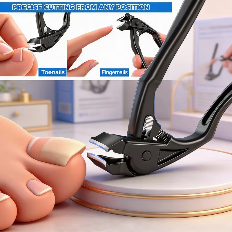 Stainless steel nail clippers with splash guard – Large opening for ingrown nails & foot care ✂️👣