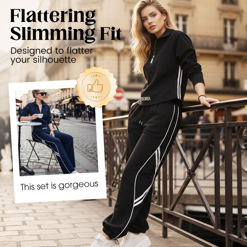 Women's half-zip leisure tracksuit set