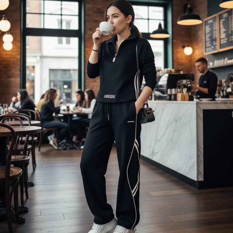 Women's half-zip leisure tracksuit set