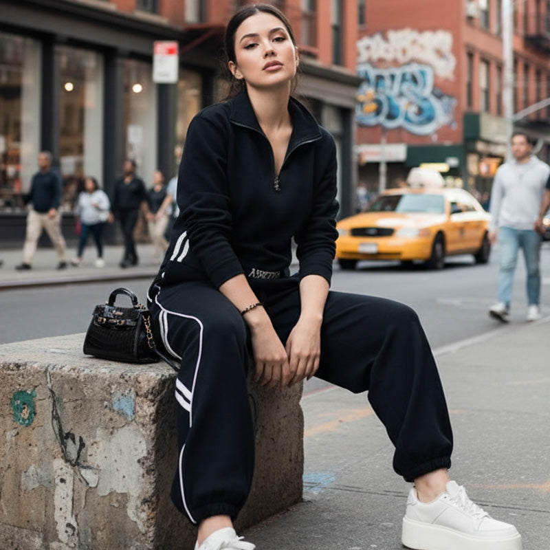 Women's half-zip leisure tracksuit set