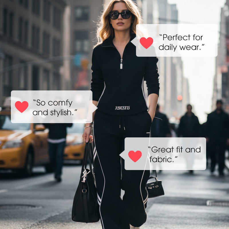 Women's half-zip leisure tracksuit set