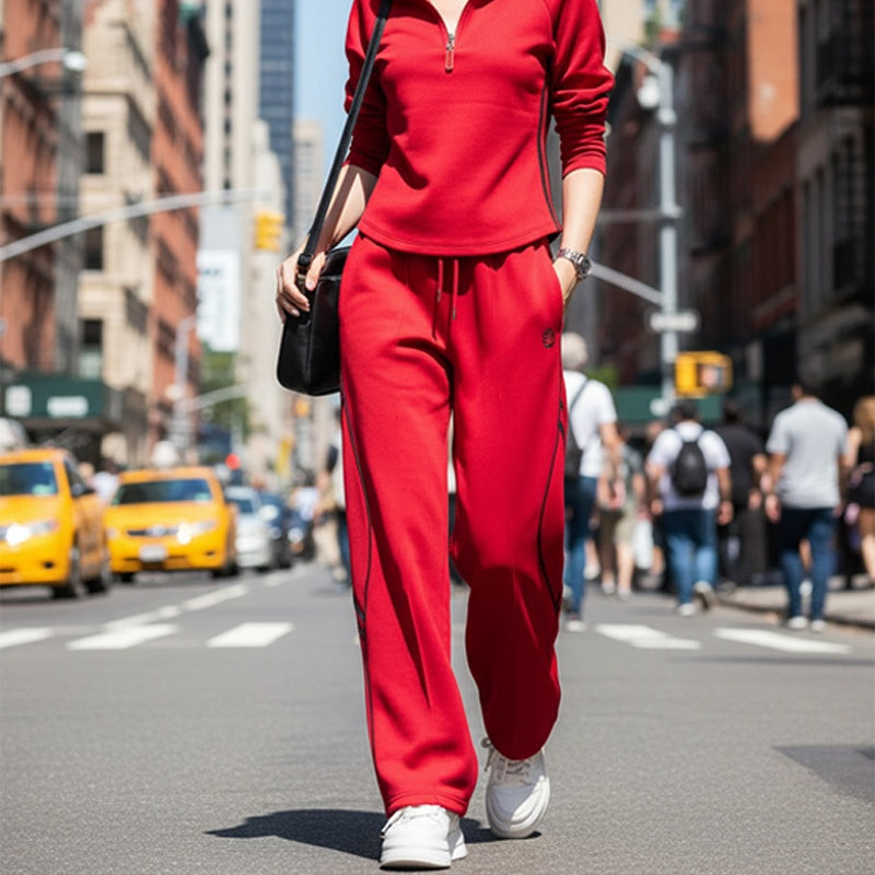 Women's half-zip leisure tracksuit set