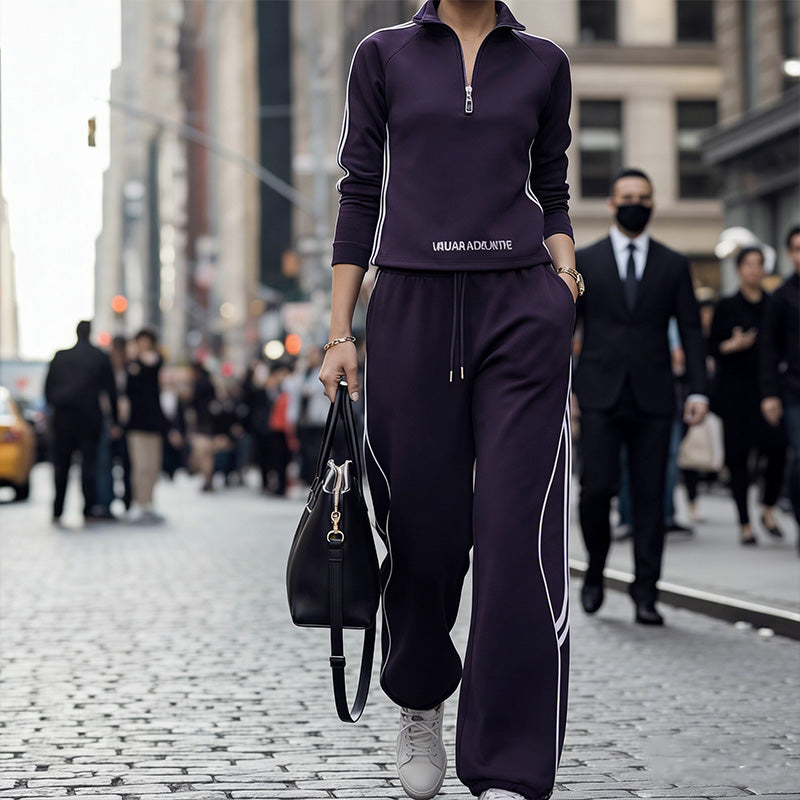 Women's half-zip leisure tracksuit set