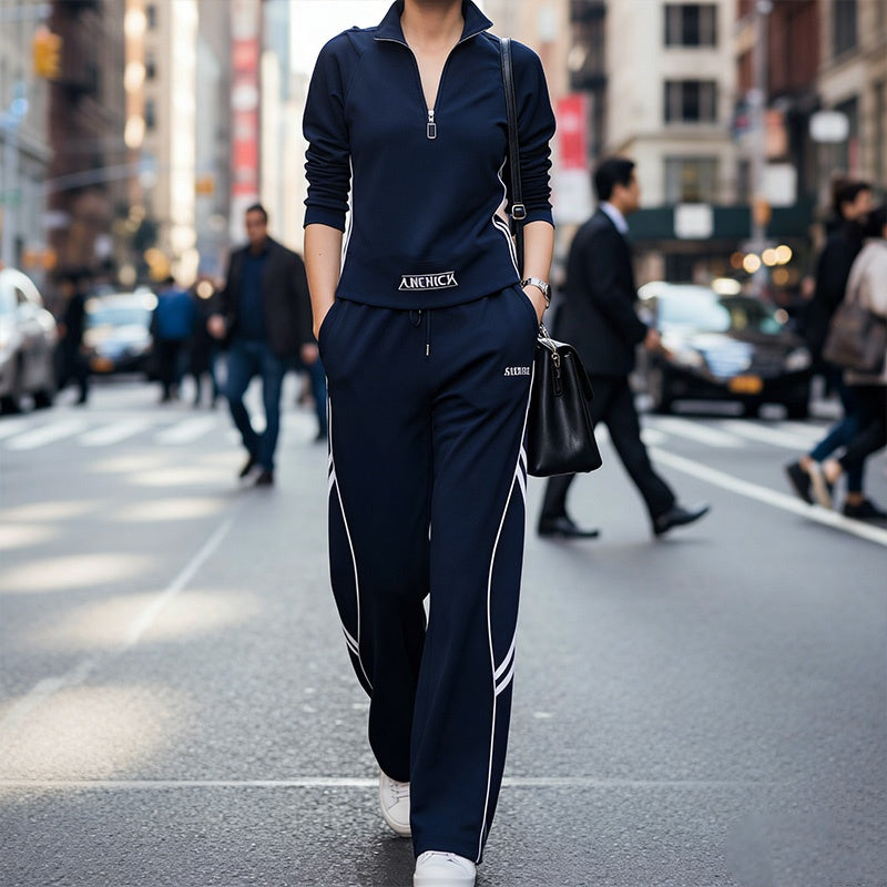 Women's half-zip leisure tracksuit set