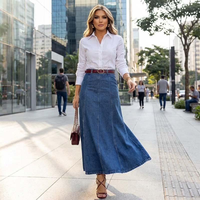 🎁2026 New Arrivals👗Women's Denim Maxi Skirt – High Waist & A-Line Cut