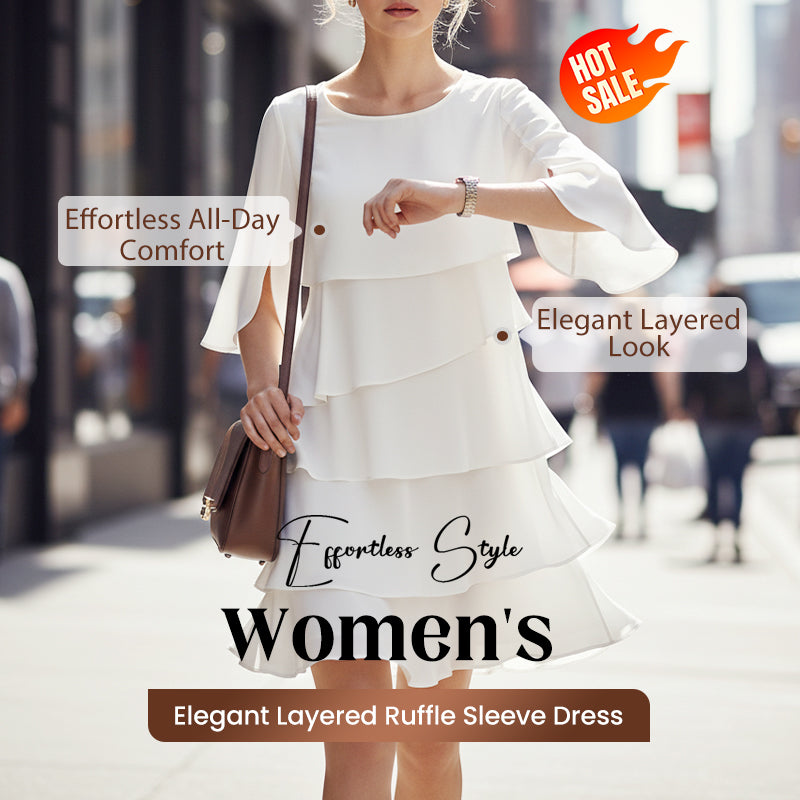 🎁 Women's Elegant Layered Ruffle Sleeve Dress – Effortless Style for Every Occasion 💃