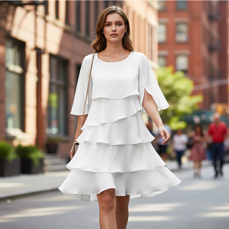 🎁 Women's Elegant Layered Ruffle Sleeve Dress – Effortless Style for Every Occasion 💃