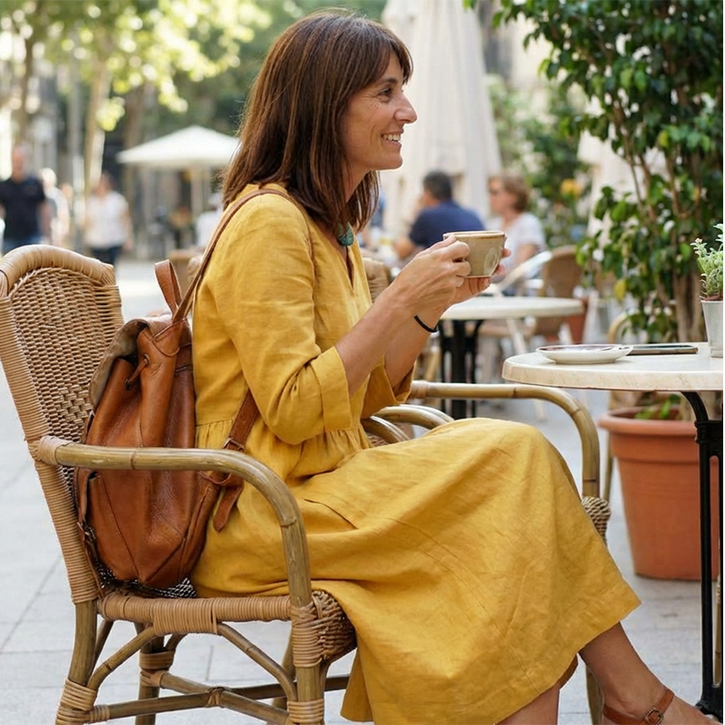 Casual V-Neck Dress Made Of Cotton And Linen – 3/4 Sleeves, With Side Zipper 👗