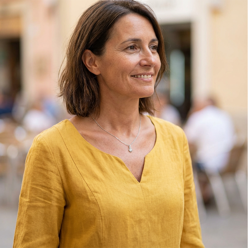 Casual V-Neck Dress Made Of Cotton And Linen – 3/4 Sleeves, With Side Zipper 👗