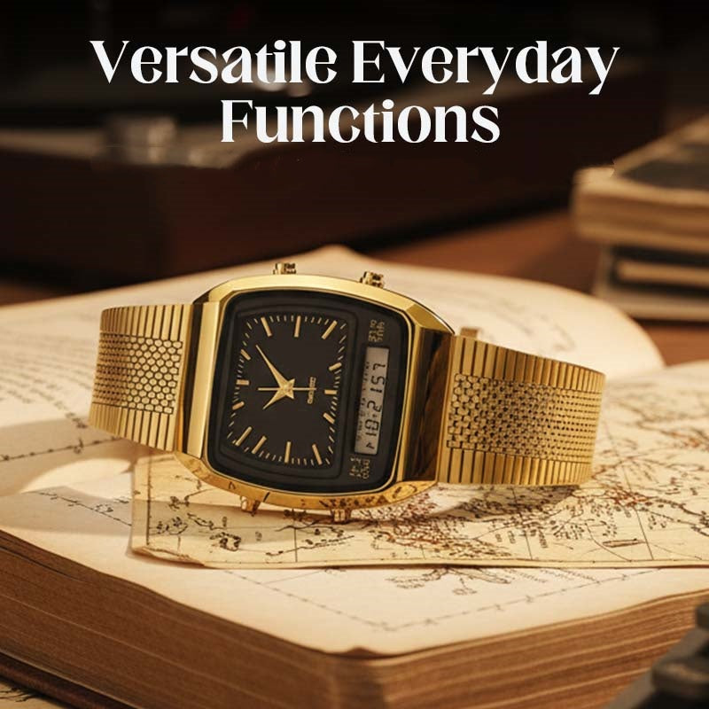 ⌚ LIMITED-TIME 50% OFF! 💥 Retro Style Square Face Multifunction Watch – Dual Display, Zinc Alloy, Stainless Steel ✨