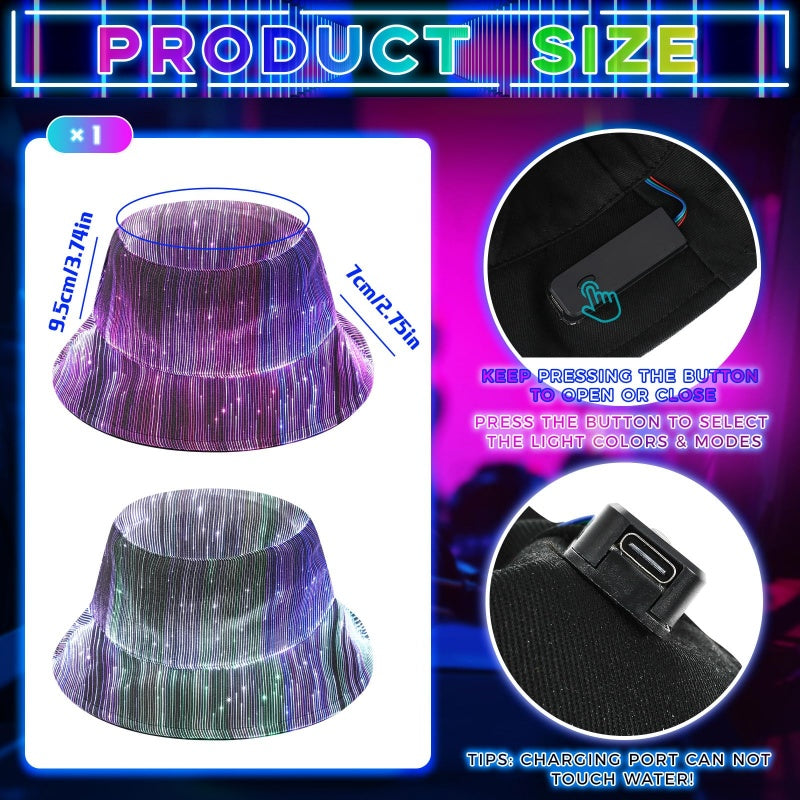 💎 50% OFF! 💎 Galowing Fiber Optic Bucket Hat – USB Rechargeable, Multi-Color Light Modes & Enhanced Night Visibility 🌈🧢