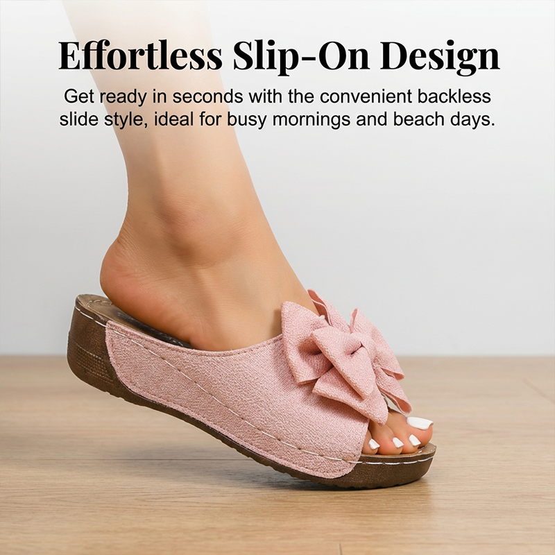 Women's Bowknot Peep-Toe Wedge Sandals – Chic Design, Comfortable Wedge & Easy to Slip On 🌸