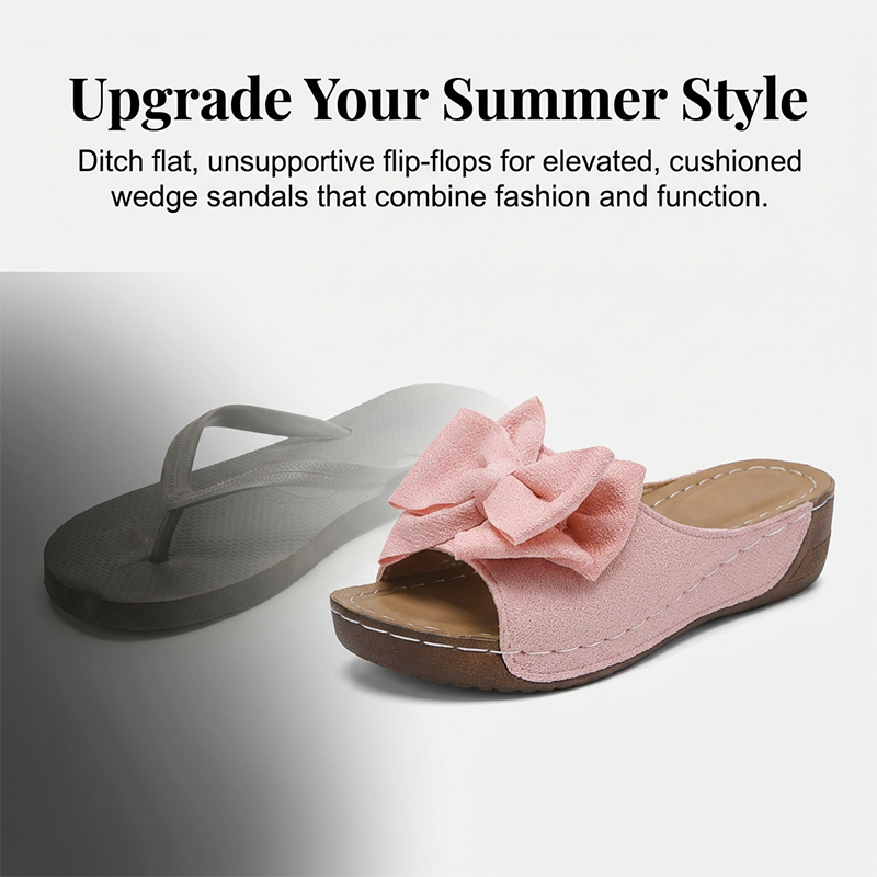 Women's Bowknot Peep-Toe Wedge Sandals – Chic Design, Comfortable Wedge & Easy to Slip On 🌸