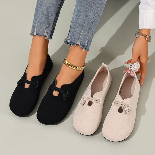 🔥 Slip-On Faux Suede Flats for Women – Timeless Rope Knot Design in Black & Beige 🍂