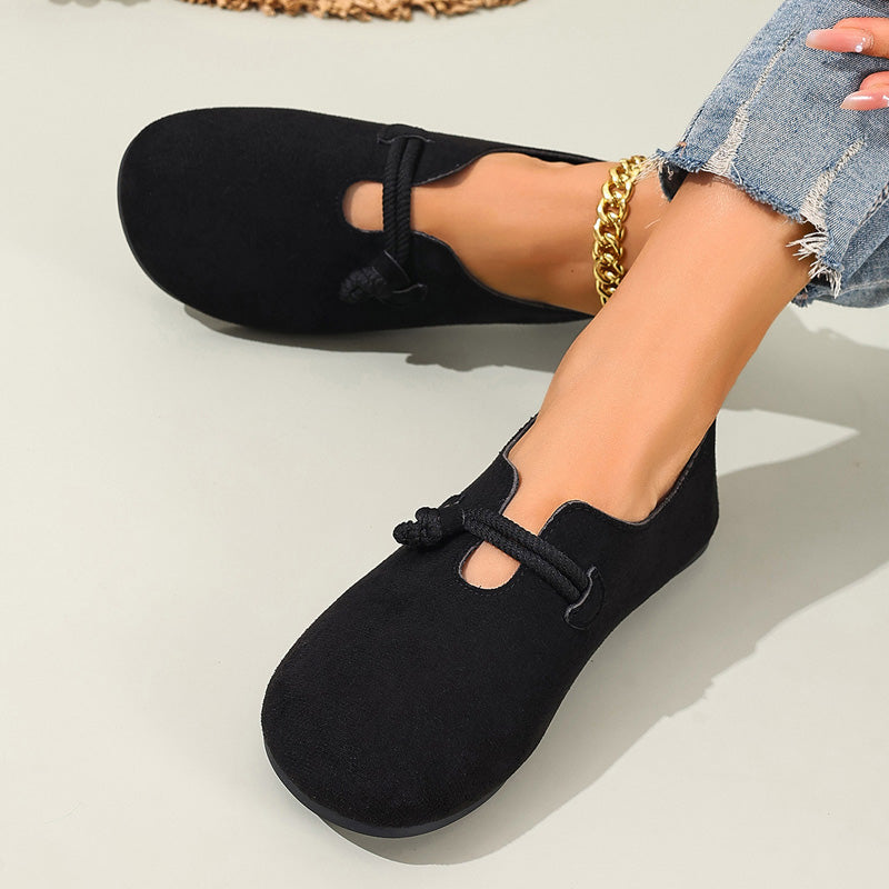 🔥 Slip-On Faux Suede Flats for Women – Timeless Rope Knot Design in Black & Beige 🍂