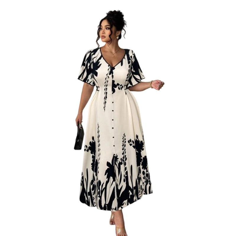 💎 BOTANICAL MIDI DRESS! 💎 Elegant V-Neck, A-Line Silhouette & Chic Flutter Sleeves for Timeless Style 👗🌿