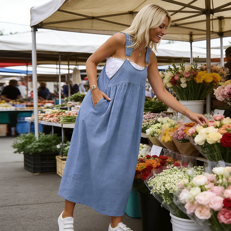 👗💙 Women's Denim Overall Skirt – Long Denim Style, Relaxed and Modern, Ideal for Everyday Wear 📦 Free Shipping
