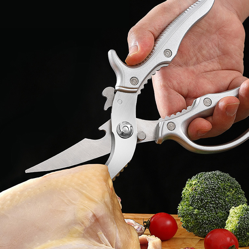 Heavy-Duty Multifunction Kitchen Shears – 4-in-1 Tool with Fish Scaler, Bottle Opener & Safety Lock 🔪