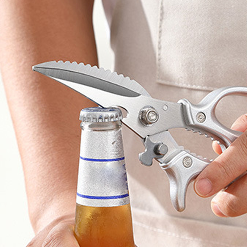 Heavy-Duty Multifunction Kitchen Shears – 4-in-1 Tool with Fish Scaler, Bottle Opener & Safety Lock 🔪