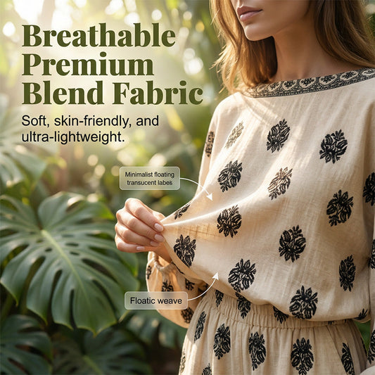 🏖️ LIMITED-TIME 50% OFF! ✨ Bohemian Off-Shoulder Jumpsuit Set – Vintage Print, Vacation, Relaxed ✨
