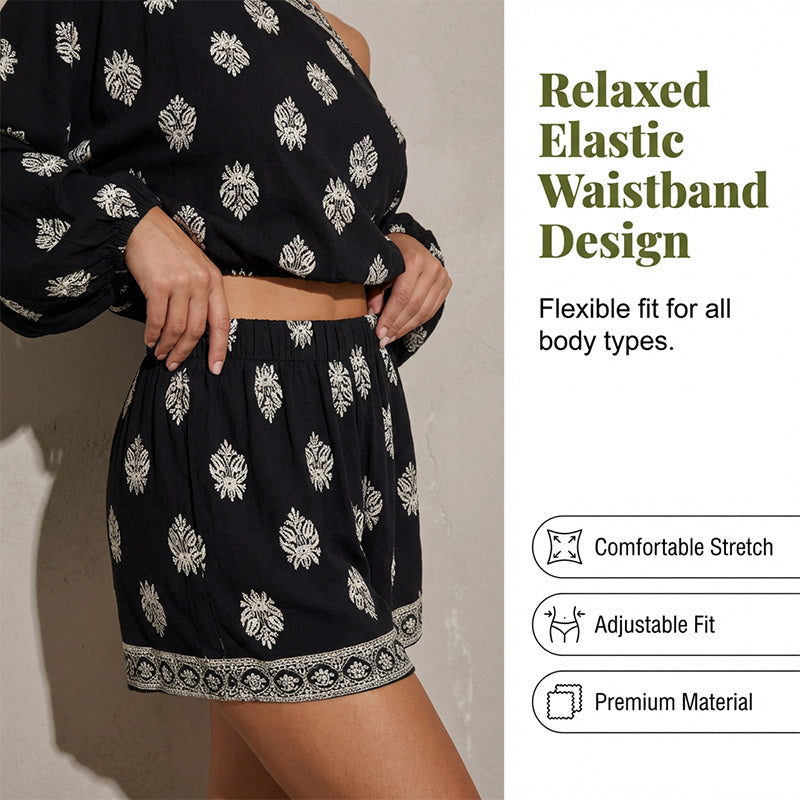 🏖️ LIMITED-TIME 50% OFF! ✨ Bohemian Off-Shoulder Jumpsuit Set – Vintage Print, Vacation, Relaxed ✨