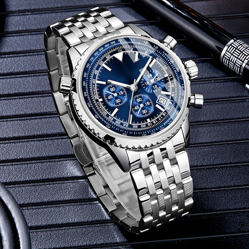 ⌚ LIMITED-TIME 60% OFF! ✨ Men's Classic Multifunctional Business Watch – Stainless Steel, Chronograph, 30M Water Resistant 📅