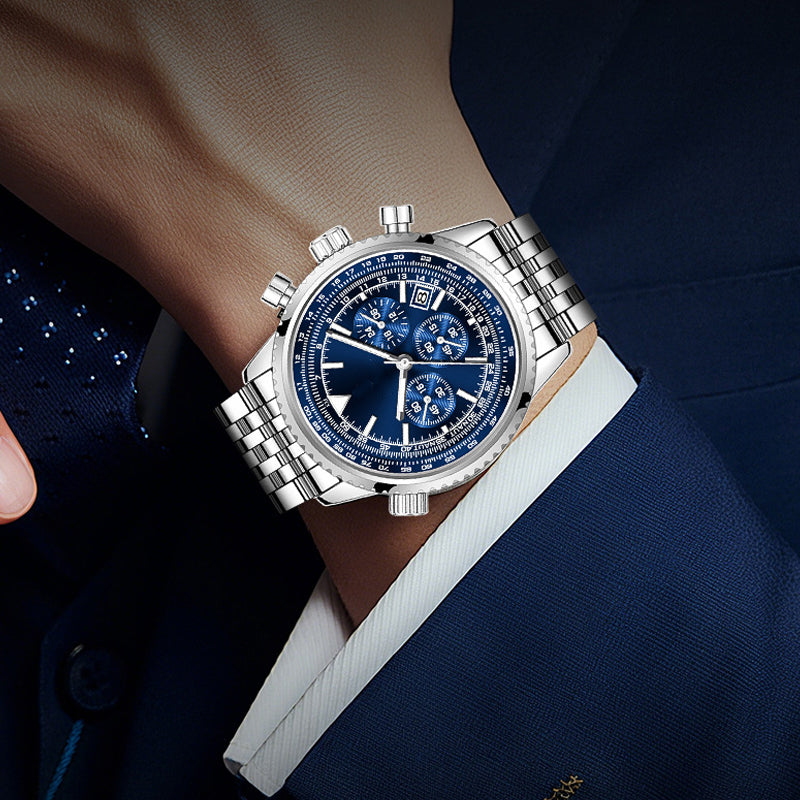 ⌚ LIMITED-TIME 60% OFF! ✨ Men's Classic Multifunctional Business Watch – Stainless Steel, Chronograph, 30M Water Resistant 📅