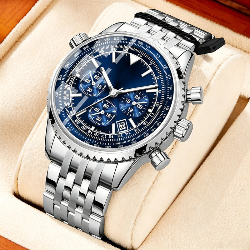 ⌚ LIMITED-TIME 60% OFF! ✨ Men's Classic Multifunctional Business Watch – Stainless Steel, Chronograph, 30M Water Resistant 📅