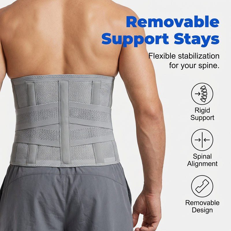 🩹 Dual-Strap Compression Back Brace – Removable Stays, Adjustable, Breathable Mesh 🏃‍♂️ ✨
