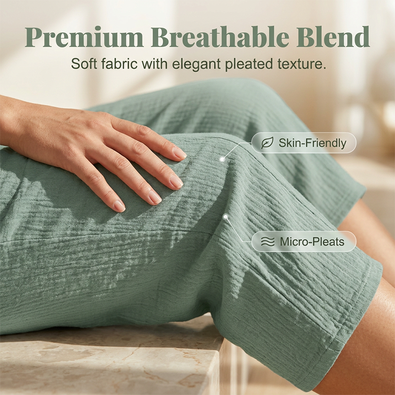 Women's plain-coloured pleated cotton and linen short