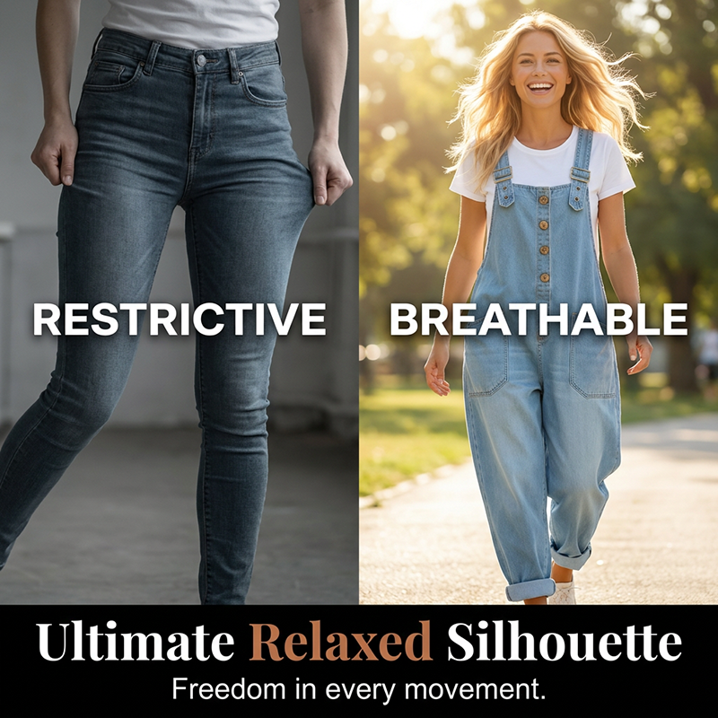 Loose-fitting denim dungarees for women with pockets