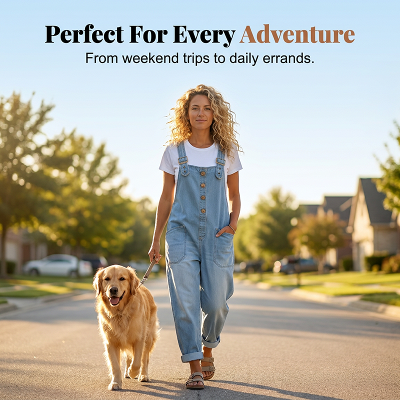 Loose-fitting denim dungarees for women with pockets